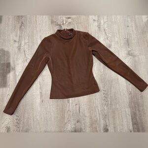 Naked Wardrobe Chocolate Liquid Suede Long Sleeve Mock Neck Top M